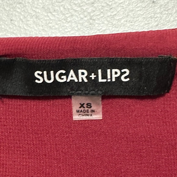 Sugar + Lips A-line Mini Skirt Bow Tie Accent Faux Wrap Burgundy Red Side Zip XS - Picture 3 of 6